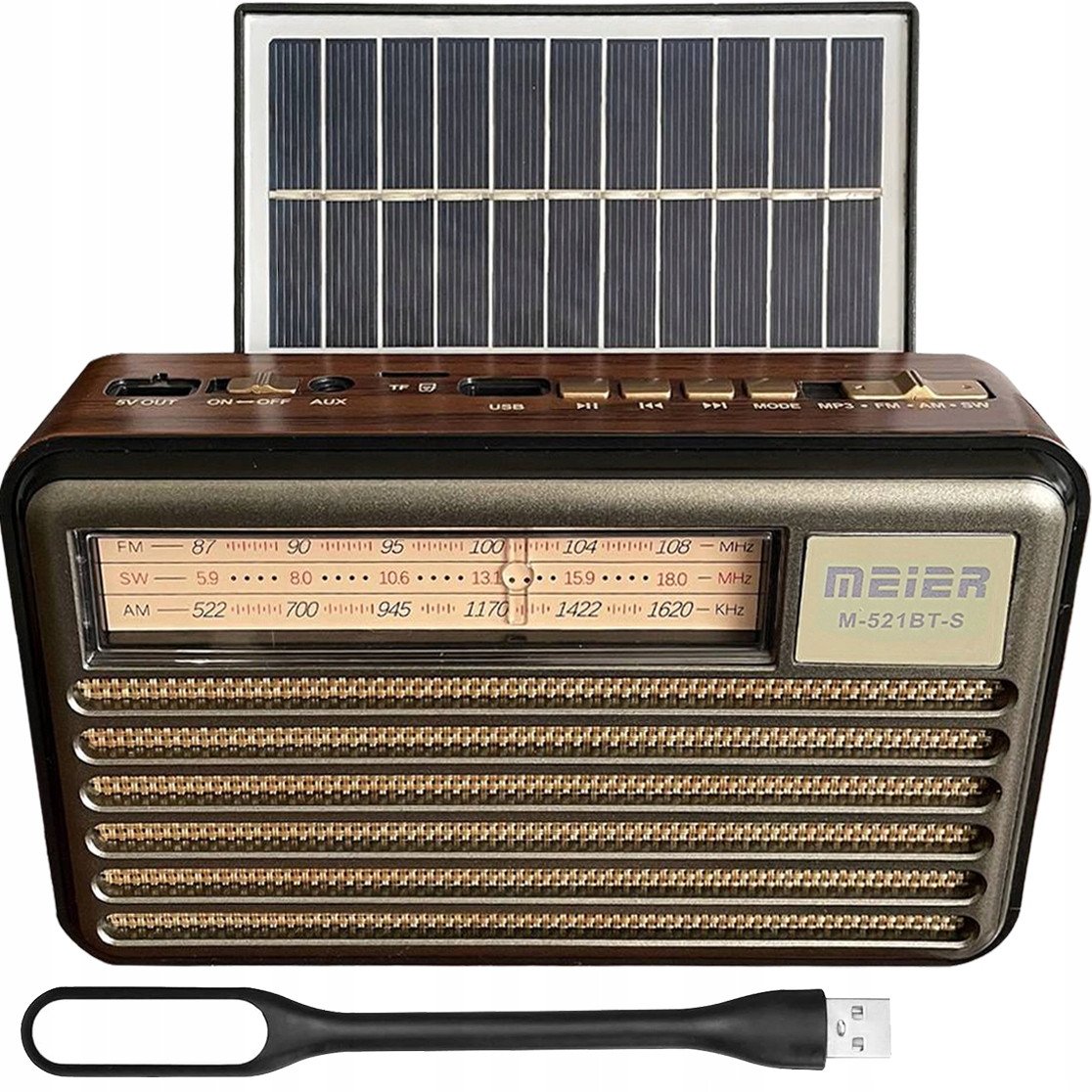 Radio portative MEIER M-521BT-S, Bluetooth, panel diellor, gri retro