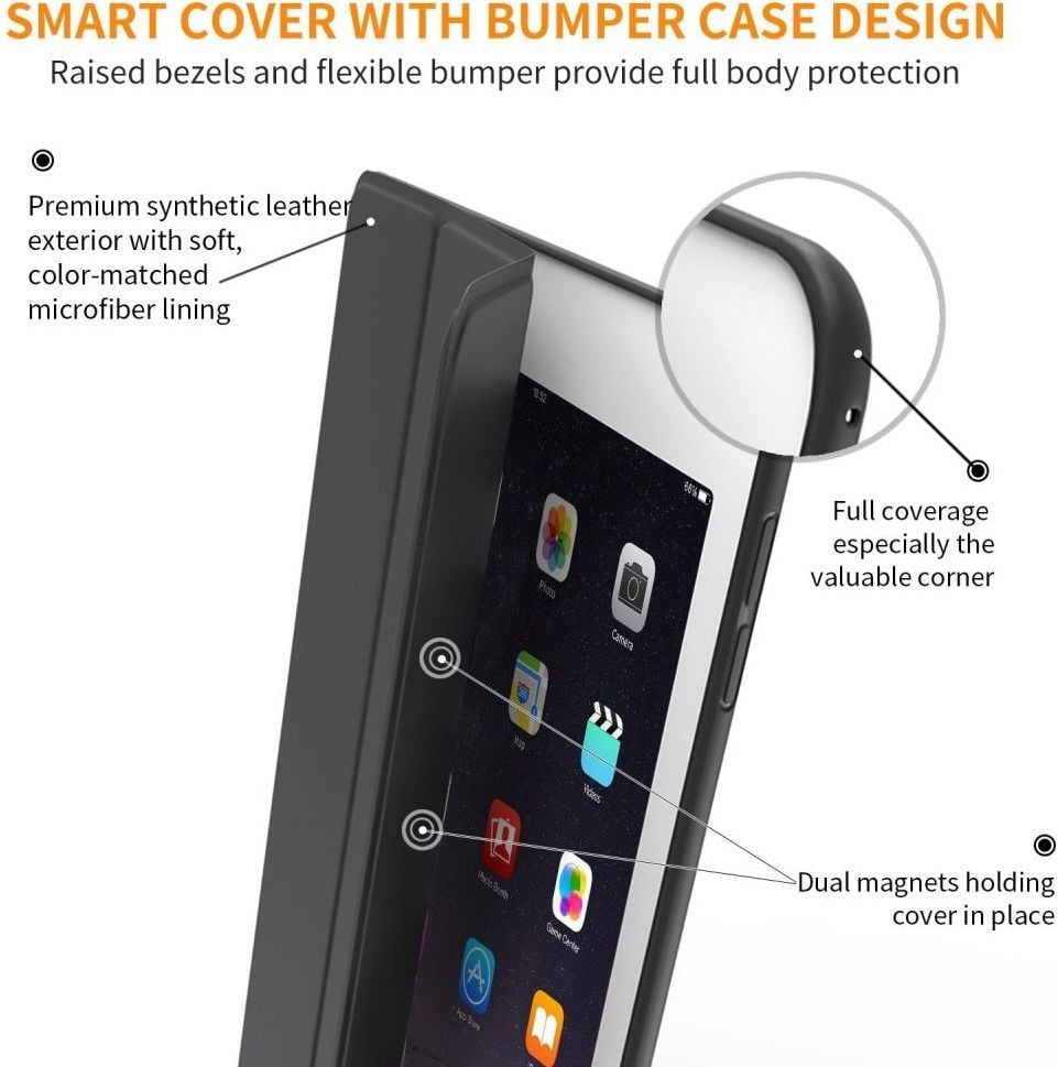 Mbrojtëse tableti Tech-Protect Smartcase, për iPad 9.7", smart wake up, gri