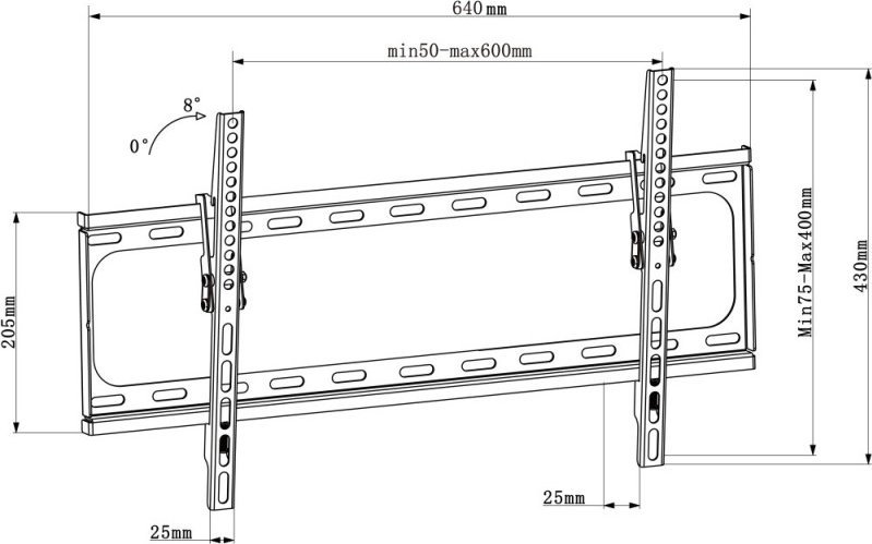 Mbajtëse muri për TV Techly, deri 70", 60kg, e zezë