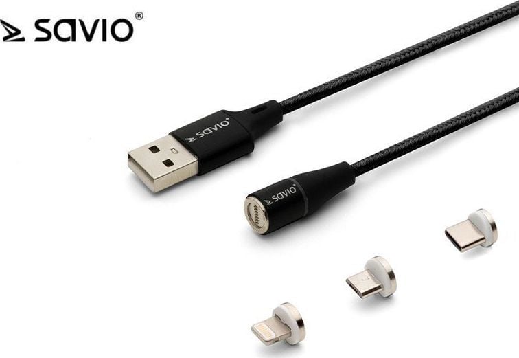Kabllo USB-A - USB-C + microUSB + Lightning 1 m Magnetic (CL-152), e zezë