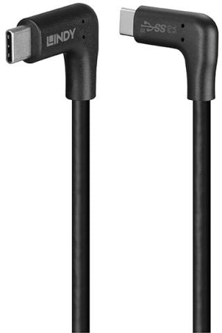 Kabllo USB LINDY 3.2 Type C, 0.5m, 2 konektorë 90°, e zezë