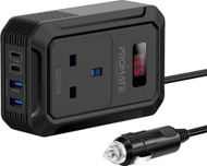 Inverter për veturë Promate Inverto 200W, dalje AC 12V, USB C PD 65W, i zi