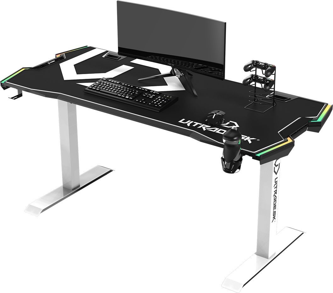 Tavolinë gaming Ultradesk Force Snow White, 166x70 cm, LED RGB, e bardhë