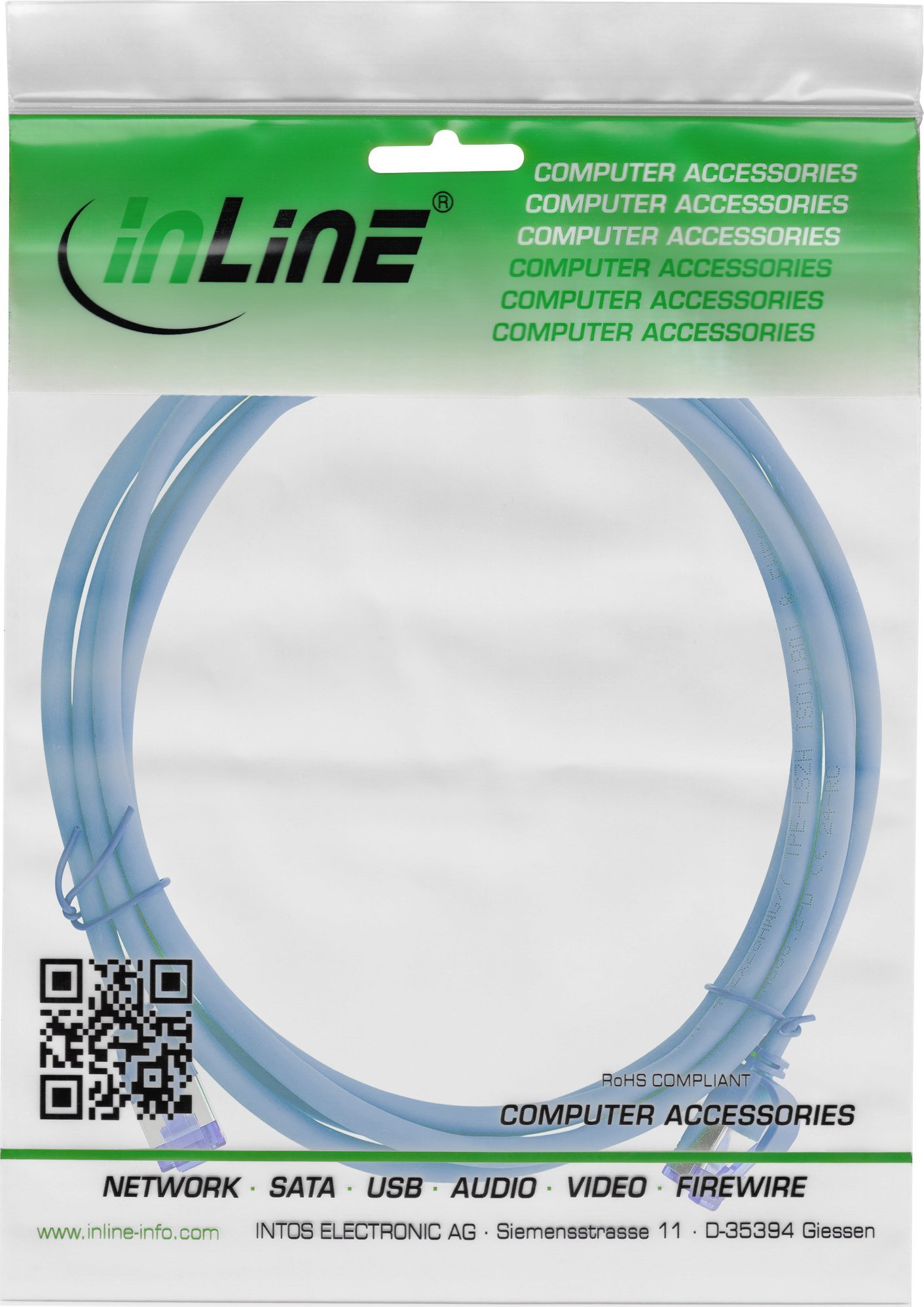 Kabëll rrjeti InLine Patch Cable Slim, Cat.6A S/FTP, 20m, blu