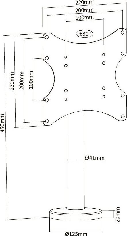 Stendë tavoline për monitor Techly, 23–43", montim me vida, e zezë