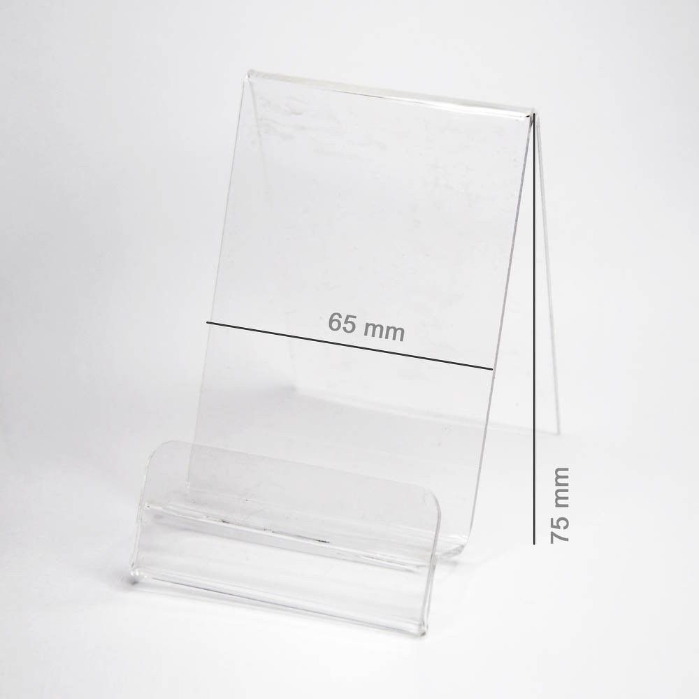 Mbajtës vertikal pleksiglas për smartphone, me tab çmimi, gjerësi 65mm, transparent