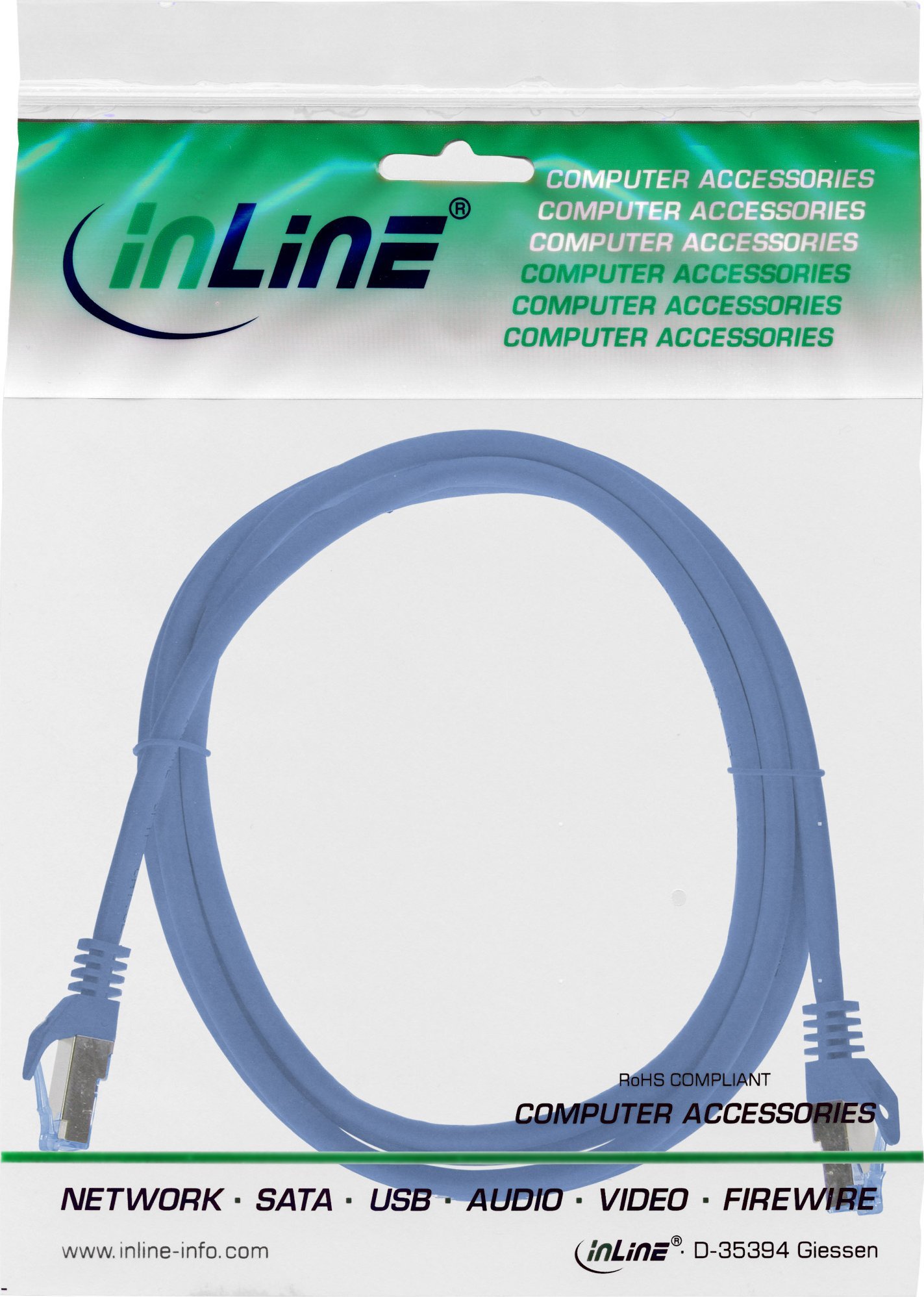 Kabllo rrjeti InLine Cat.6A S FTP, 0.3m, 10 Gbit s, blu
