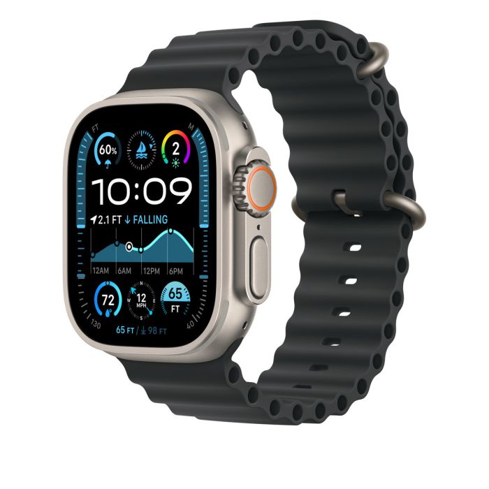 Apple Watch 49mm Band, Black Ocean Band, Natural Titanium Finish