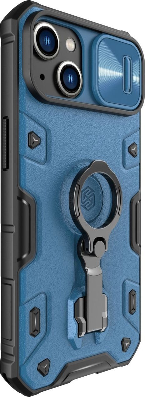 Kllapë telefoni Nillkin CamShield Armor Pro për iPhone 14 Plus, me kapak kamere dhe këmbë mbajtëse, blu