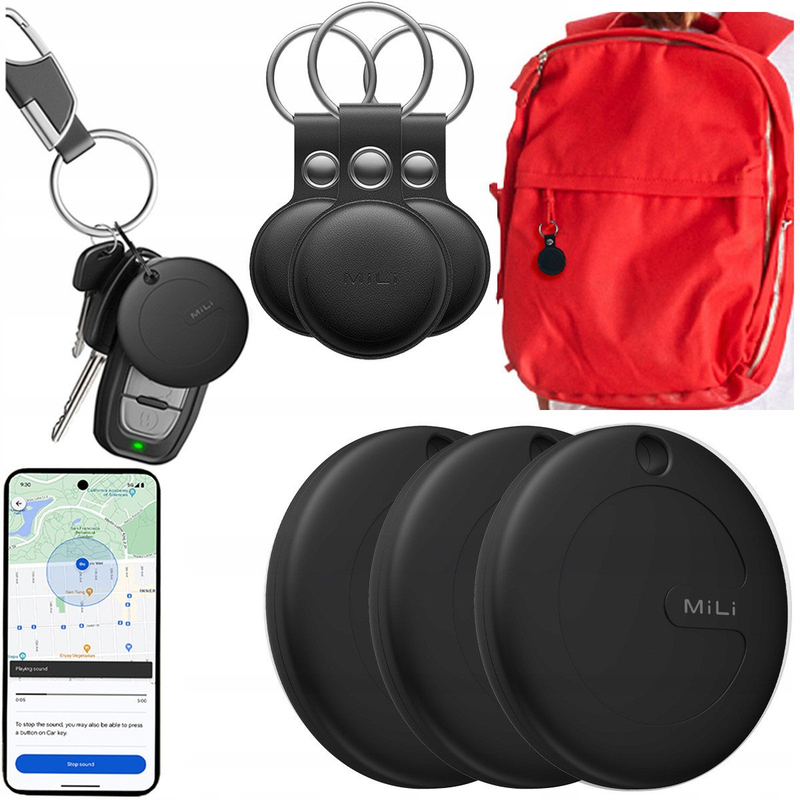 Lokator GPS BrightSign MiLi MiTag APL, set 3 copë, për iOS, i zi