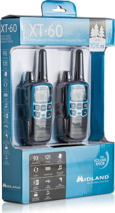 Radiolidhje walkie talkie Midland XT60, set 2 copë, 24 kanale, blu