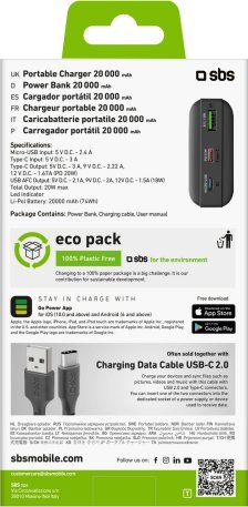 Power bank SBS TTBB20000PD20K, 20000mAh, 20W, e zezë