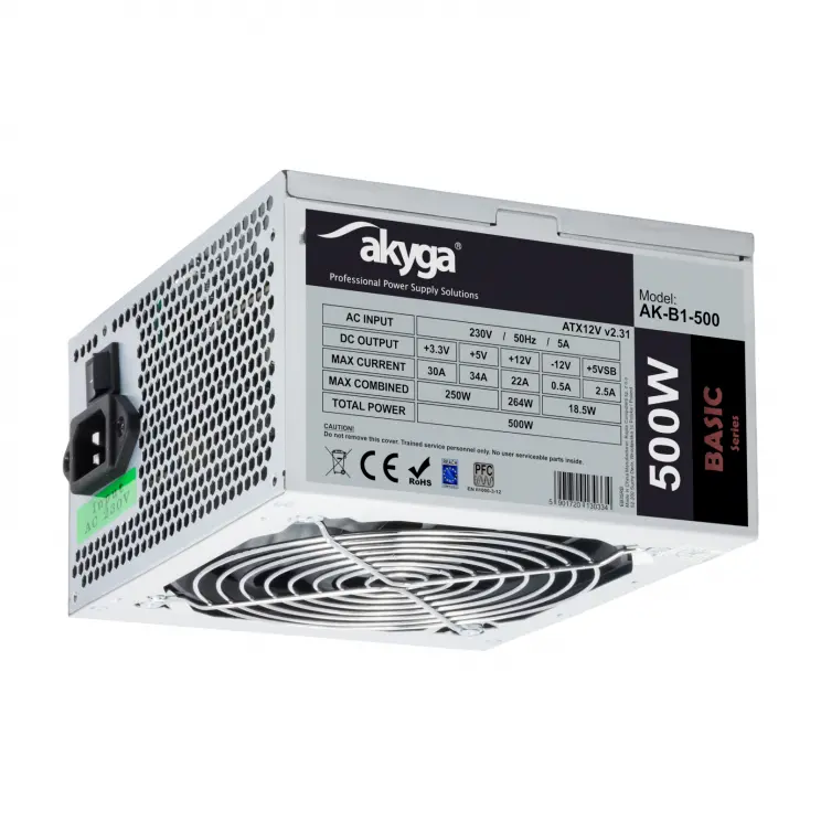 Burim energjie Gigabyte Akyga AK-B1-500, 500W 20+4 pin ATX ATX Gray