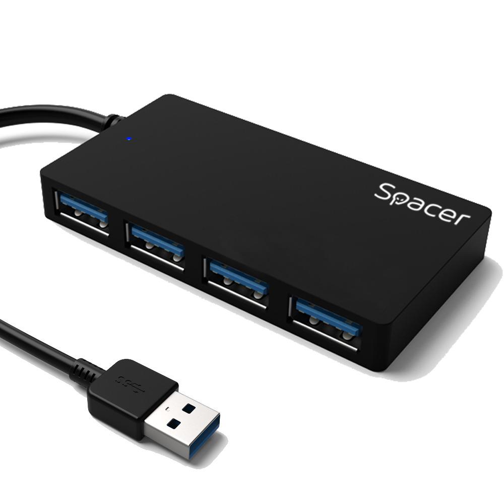 Hub i jashtëm Spacer SPHB-USB-4U30-03, 4x USB 3.0, kabllo 15 cm, i zi