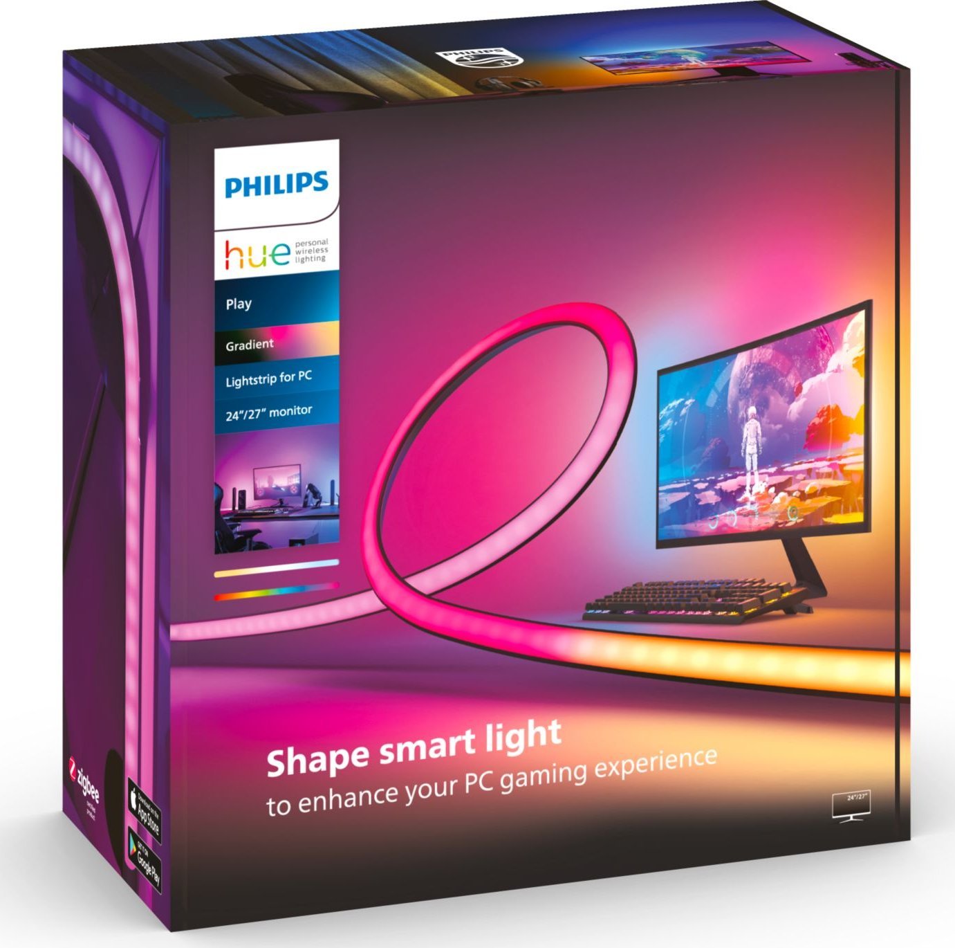 Shirit ndriçimi inteligjent Philips Hue Play Gradient Lightstrip për PC, për monitor 24"-27", shumëngjyrësh