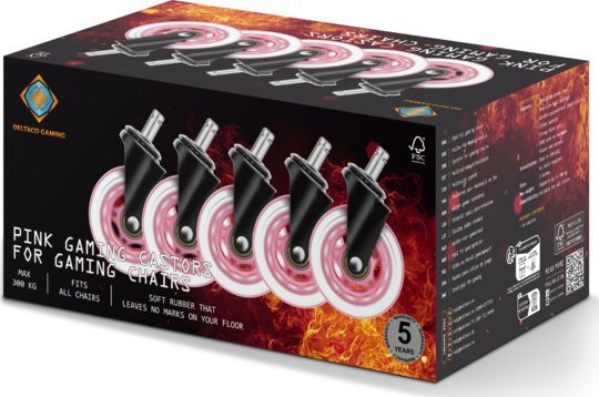 Rrotë universale Deltaco Rubber Caster, 3", gomë, rozë