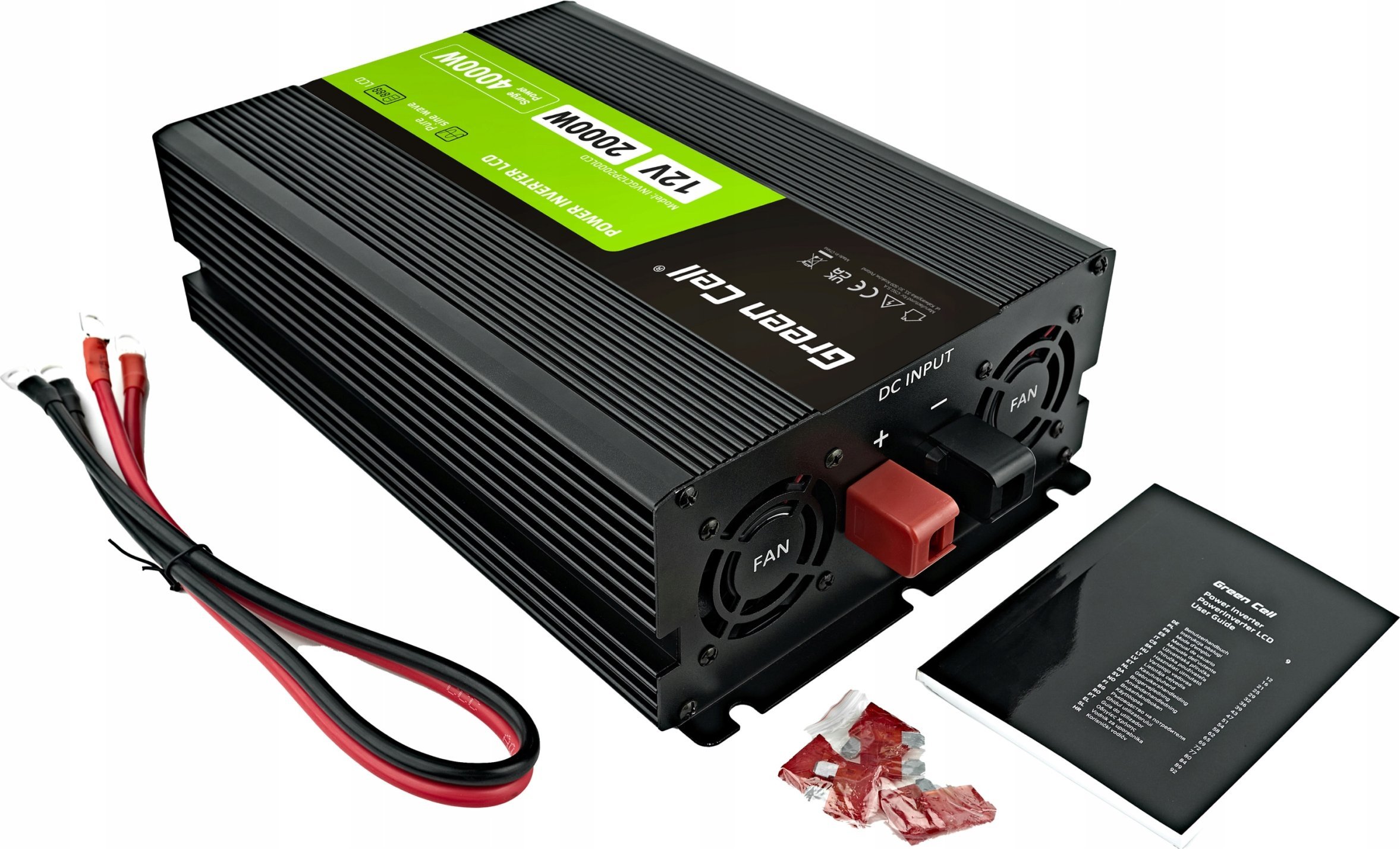 Inverter për makinë Green Cell PowerInverter LCD INVGC12P2000LCD, 12V, 2000W, valë e pastër sinusoide
