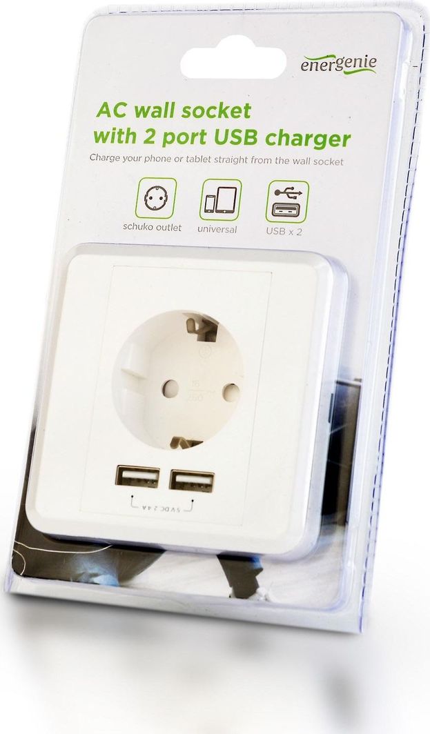 Prizë muri Gembird EG-ACU2A2-01, 2 porte USB, 2.4A, e bardhë
