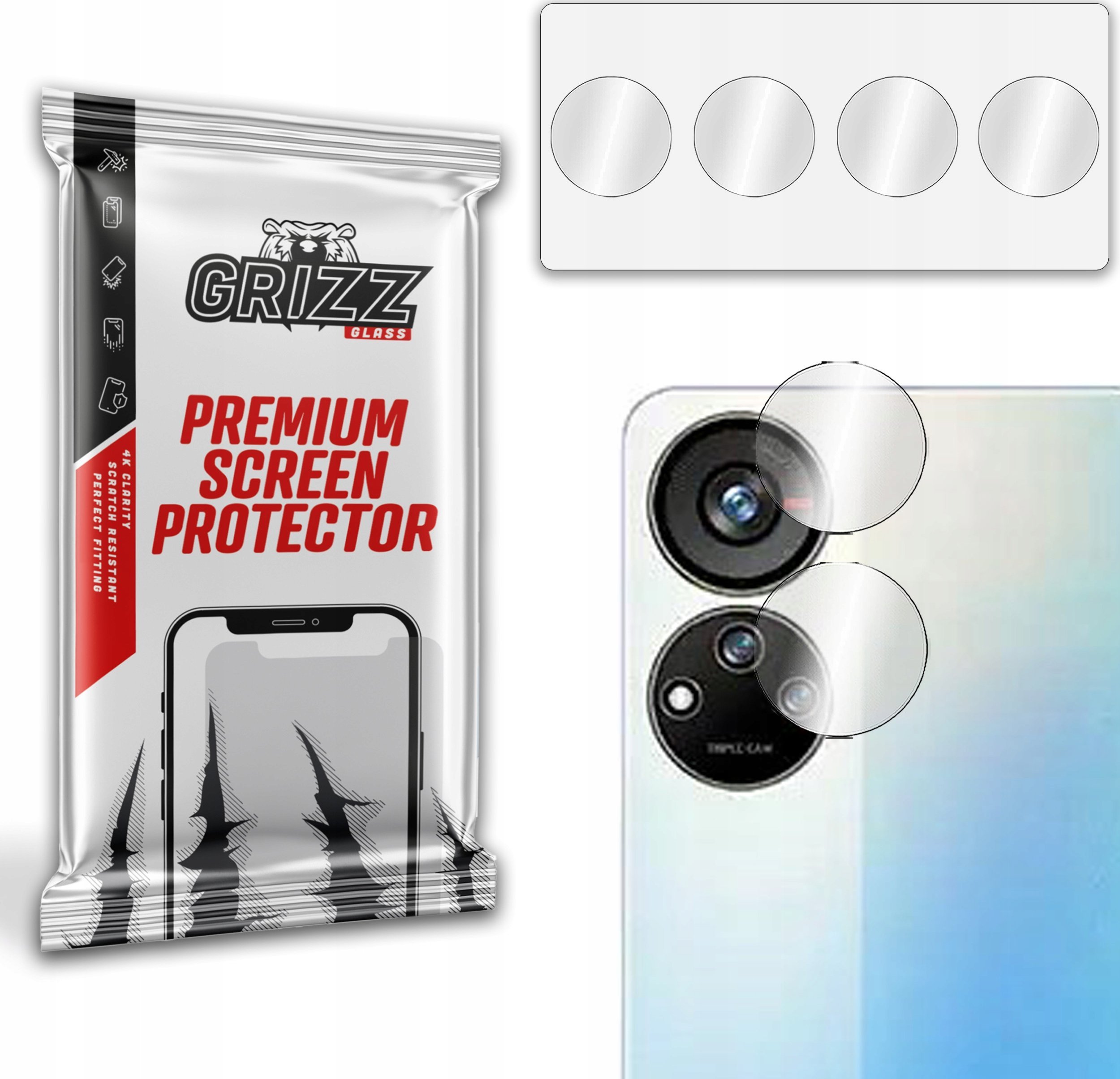 Xham mbrojtës kamere Grizz për ZTE Axon 40 SE, set 2 copë, transparent