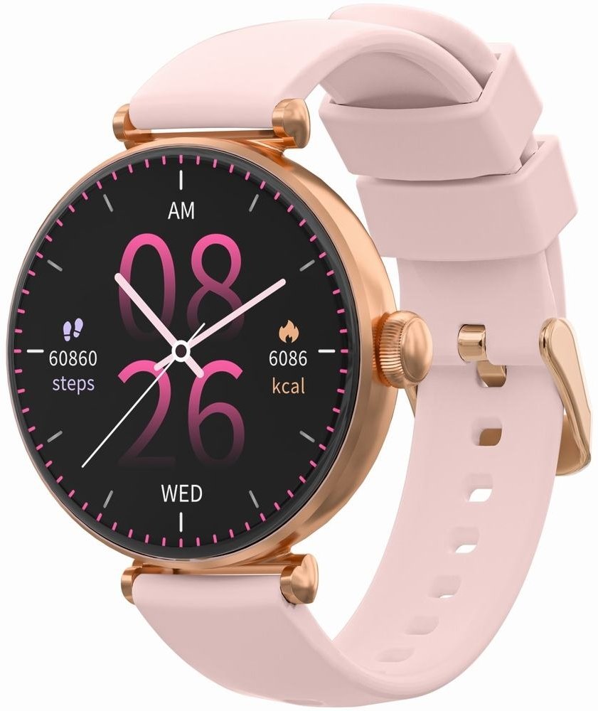 Smartwatch Gravity GT26-4, ekran me prekje, 2 rripa, rozë dhe argjendtë