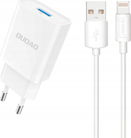Полнач за ѕид Dudao A4EU, USB A 2.1A, кабел USB A Lightning, бел