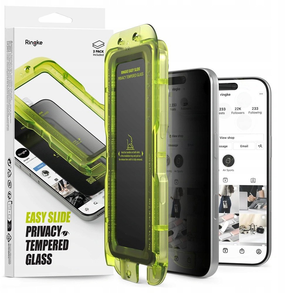 Xham mbrojtës privacy Ringke Easy Slide për iPhone 17 Pro, set 2 copë, i zi