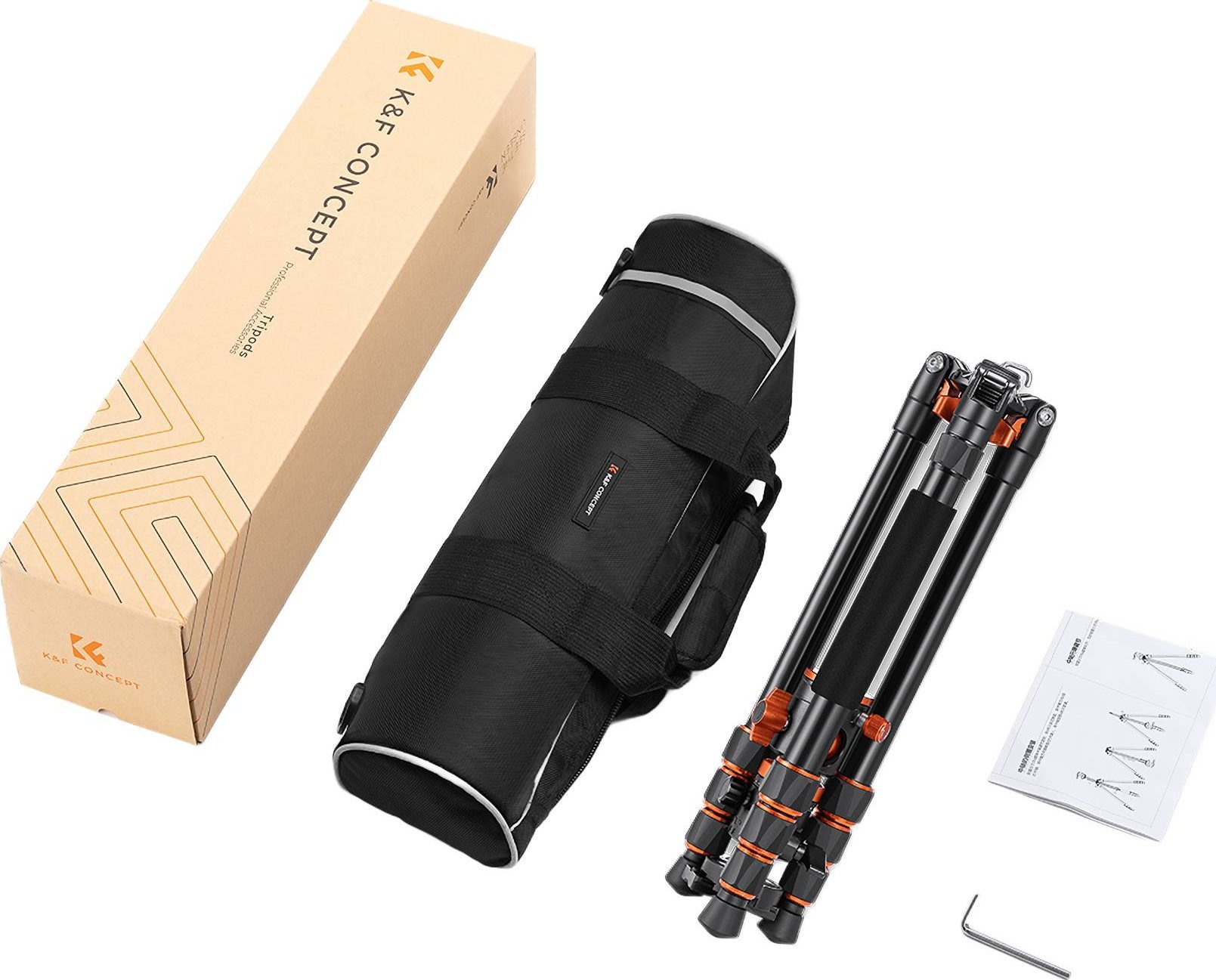 Tripod fotografik K&amp;F Concept T254A4+BH-28L, aliazh alumini dhe magnezi, konvertueshëm në monopod, portokalli metalik