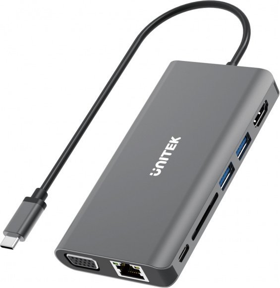 Docking station Unitek D1019B, USB Type C 8in1, 100W Power Delivery, gri metalike