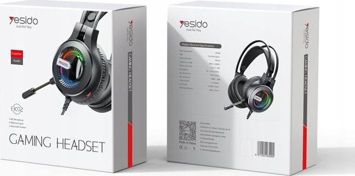 Kufje gaming Yesido EK02, me mikrofon, LED, të zeza