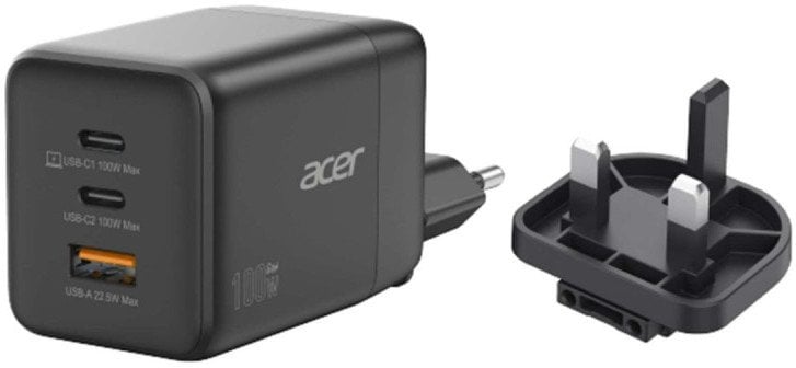 Полнач Acer GaN, 100W, со подвижен приклучок EU UK, бел