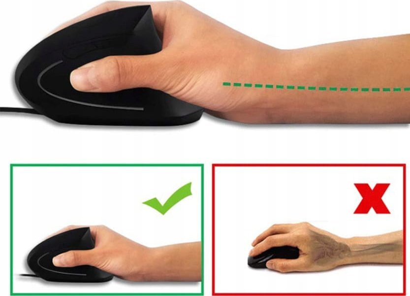 Maus vertikal ergonomik me kabllo, USB, 1200 DPI, i zi