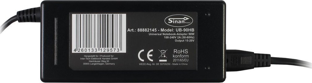 Adapter universal për laptop Inter-Tech Sinan UB-90HB, 90W, me 8 konektorë, i zi