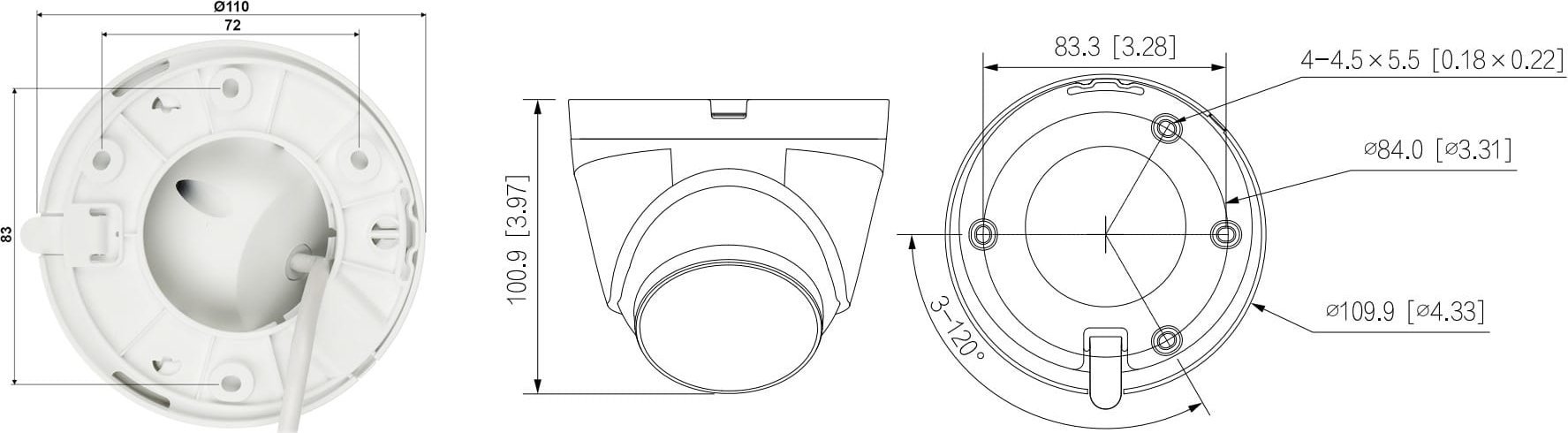 Kамера IP Dahua IPC-HDW1239V-A-IL-0360B, 1080p, леќа 3.6 mm, бела