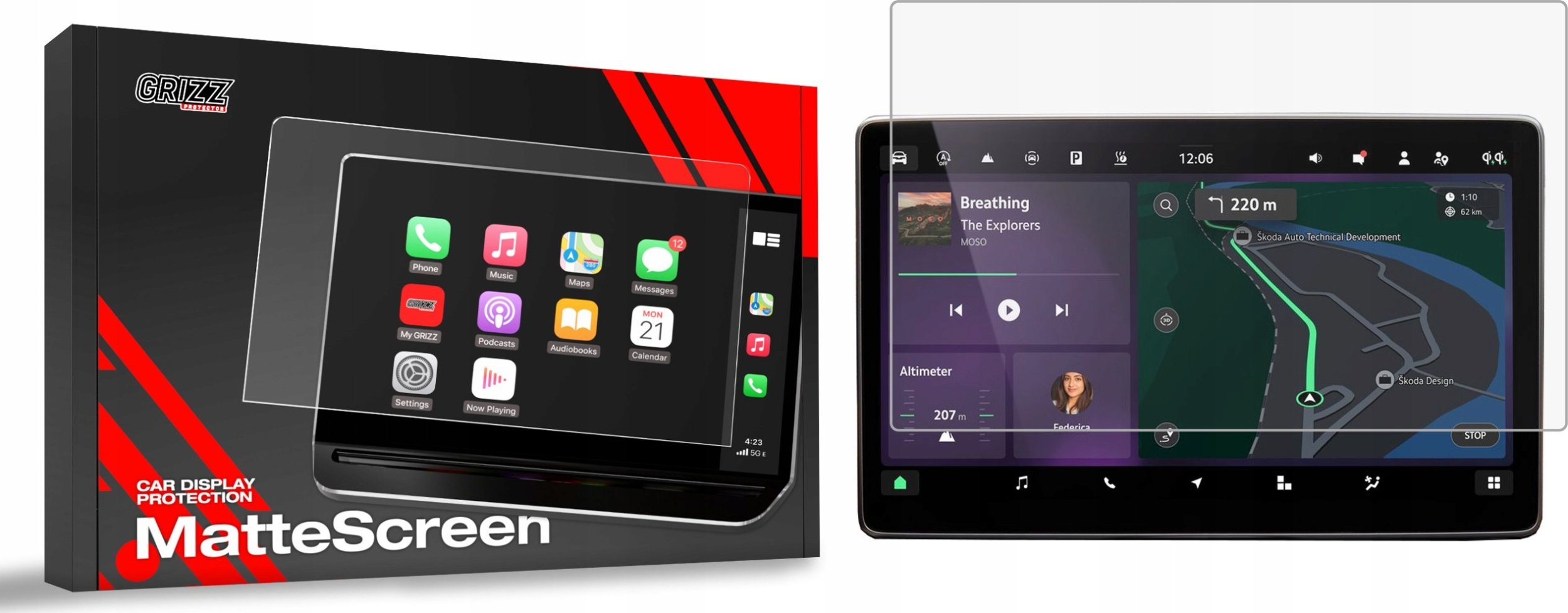 Film mbrojtës ekran GRIZZ MatteScreen për Skoda Superb 4, 13", anti-gërvishtje, mat