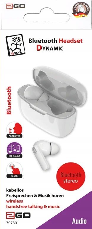 Kufje wireless 2GO Dynamic TWS, Bluetooth 5.0, me kuti karikimi, të bardha