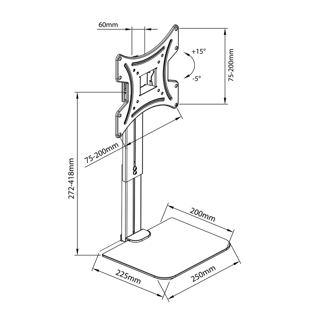 Mbajtës për TV Maclean MC-451, 15”-42”, max. 20kg, max. VESA 200x200, i zi