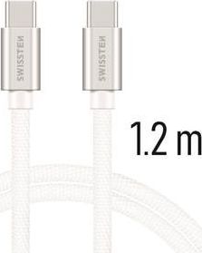 Kabllo USB Swissten SWI QU TYPC TYPC SI, USB C në USB C, 1.2 m, e bardhë