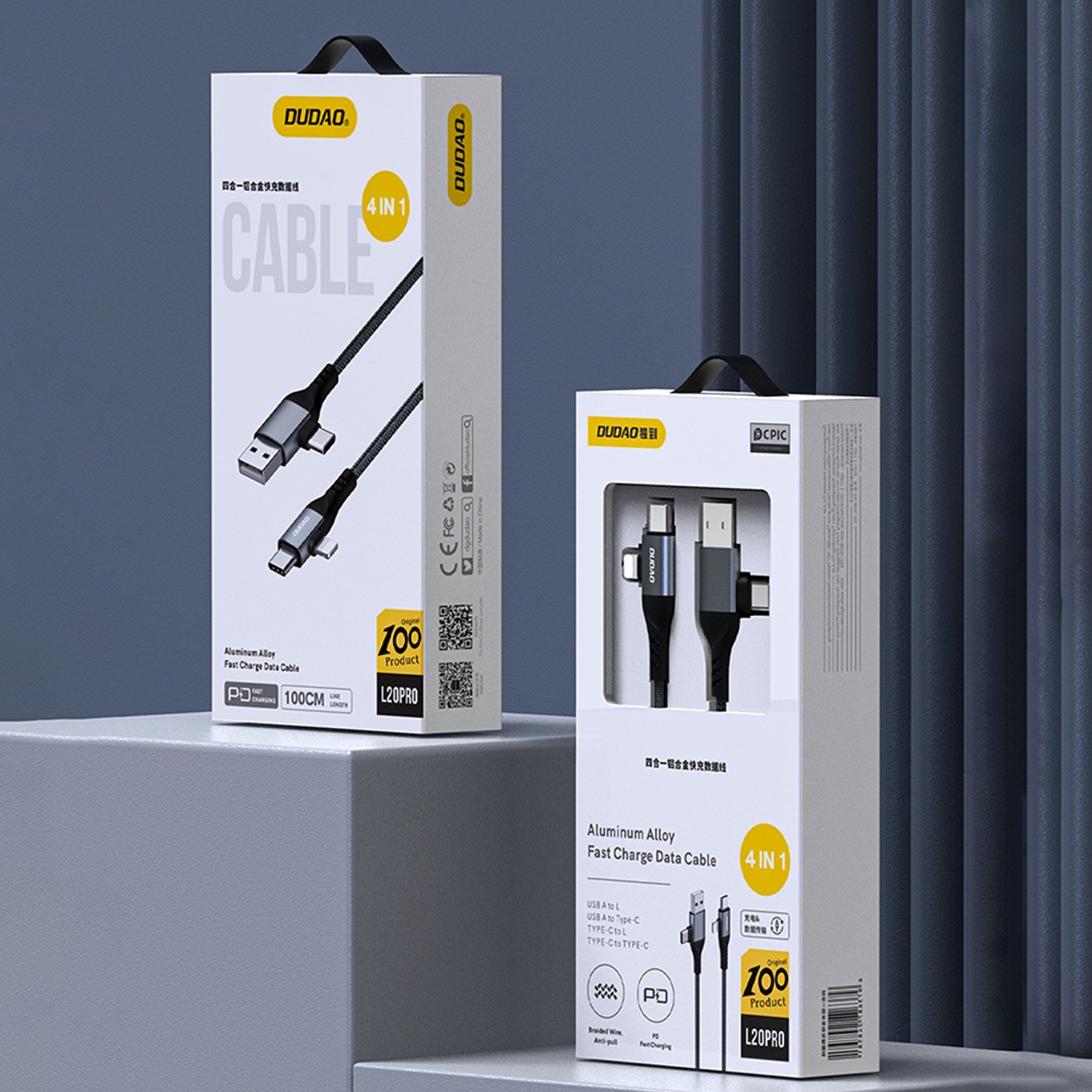 Kabllo USB Dudao L20 Pro 4in1, 1.5m, 65W, e zezë
