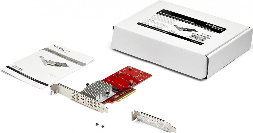Kартичка адаптер за SSD StarTech Dual M.2 PCIe, PCIe 3.0 x8 x16, NVMe AHCI, црна