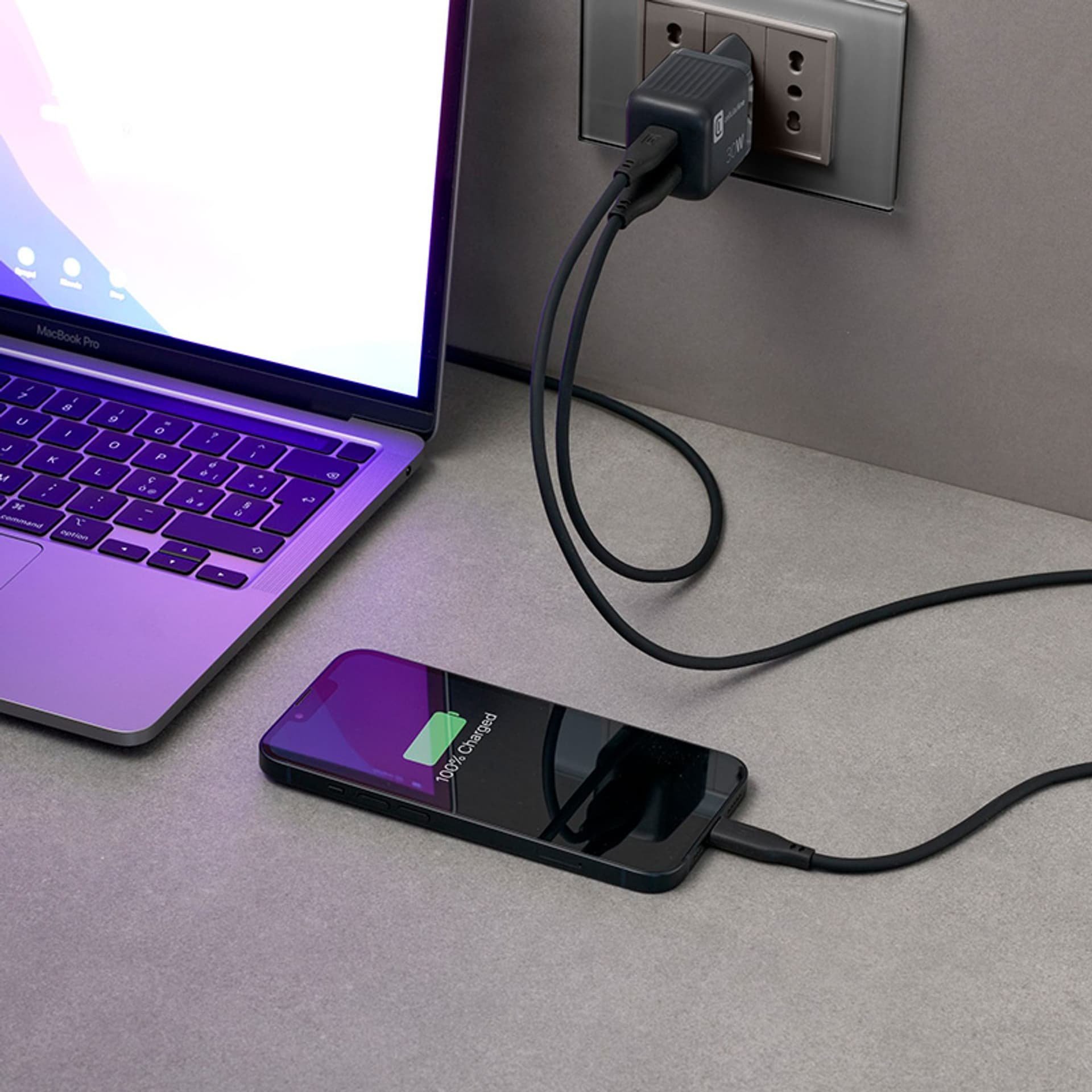 Karikues rrjeti Cellularline USB Charger Multipower Micro 30W GaN, 2 porta, i bardhë
