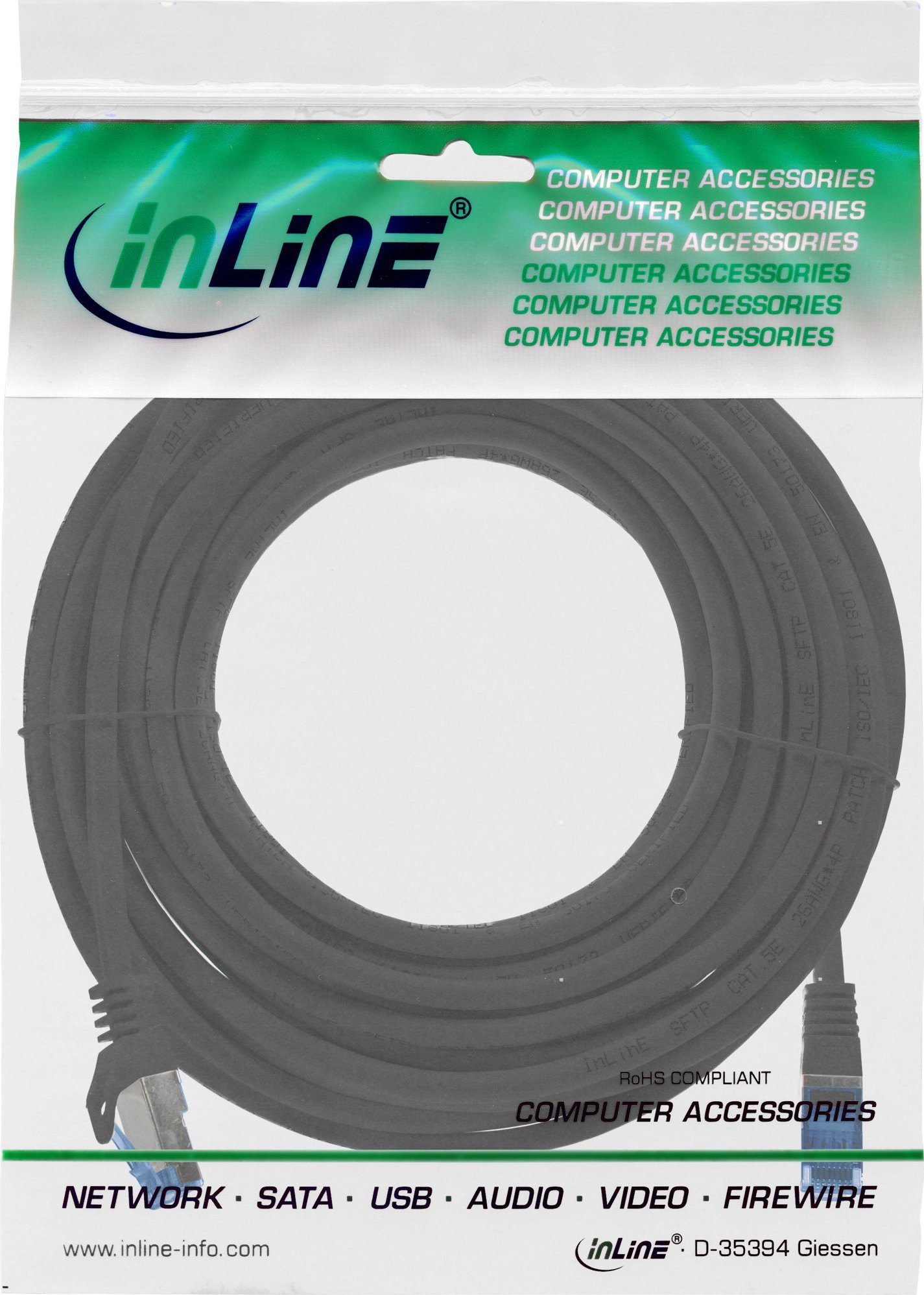 Kabull rrjeti InLine Cat.6A, S/FTP, 5m, i zi