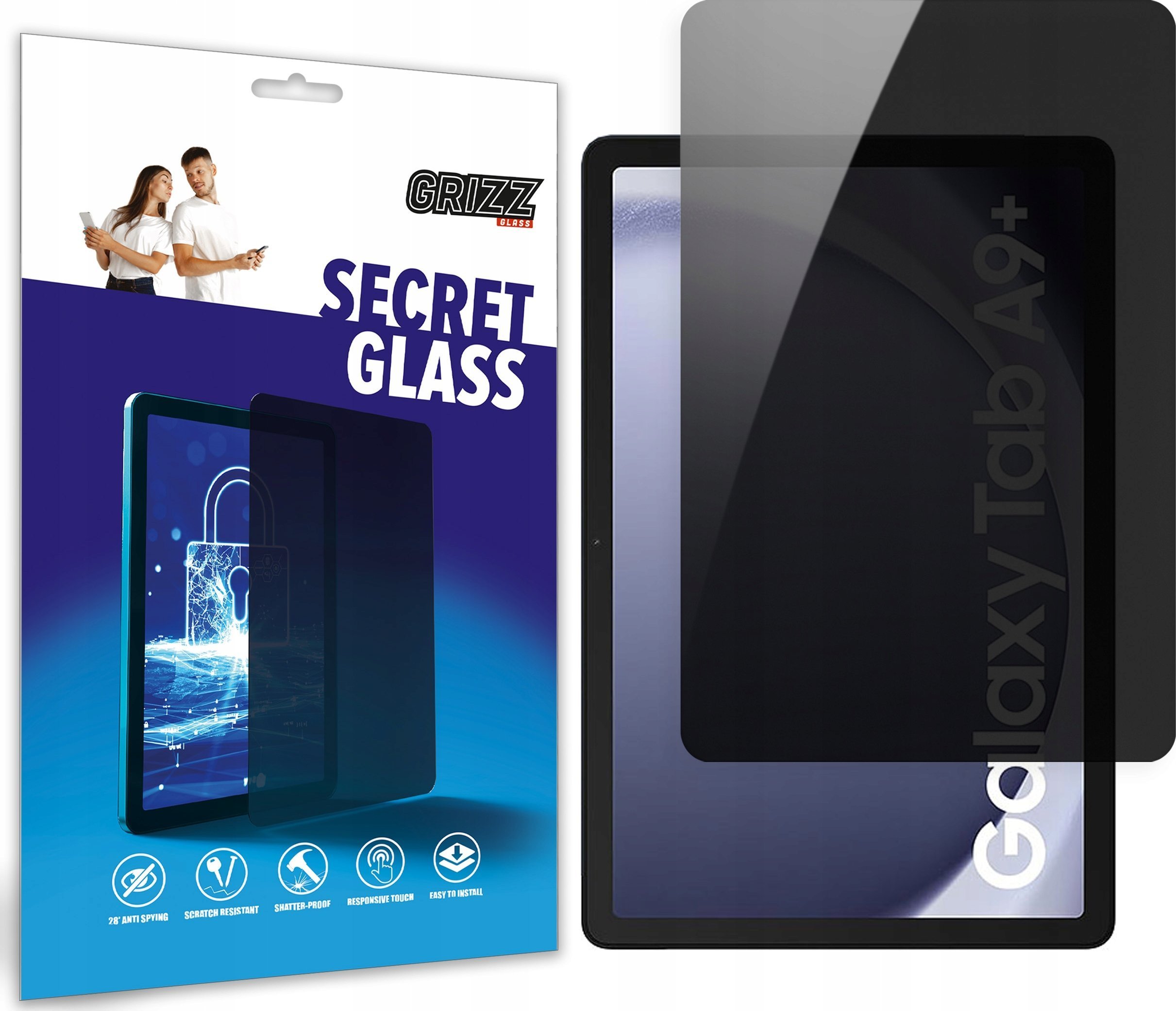 Xham mbrojtës privatësie Grizz SecretGlass për Samsung Galaxy Tab A9 Plus, hibrid, mat, transparent