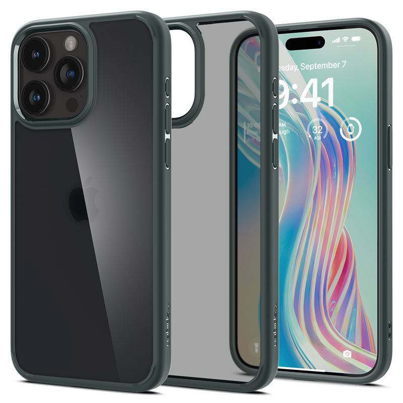Mbrojtëse për celular iPhone 15 Pro Max Spigen Ultra Hybrid, e gjelbër