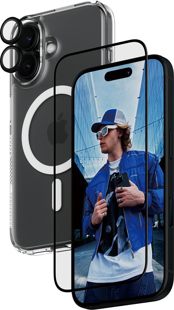 Set mbrojtës PanzerGlass 3 in 1 për iPhone 16, këllëf dhe xham mbrojtës, transparent