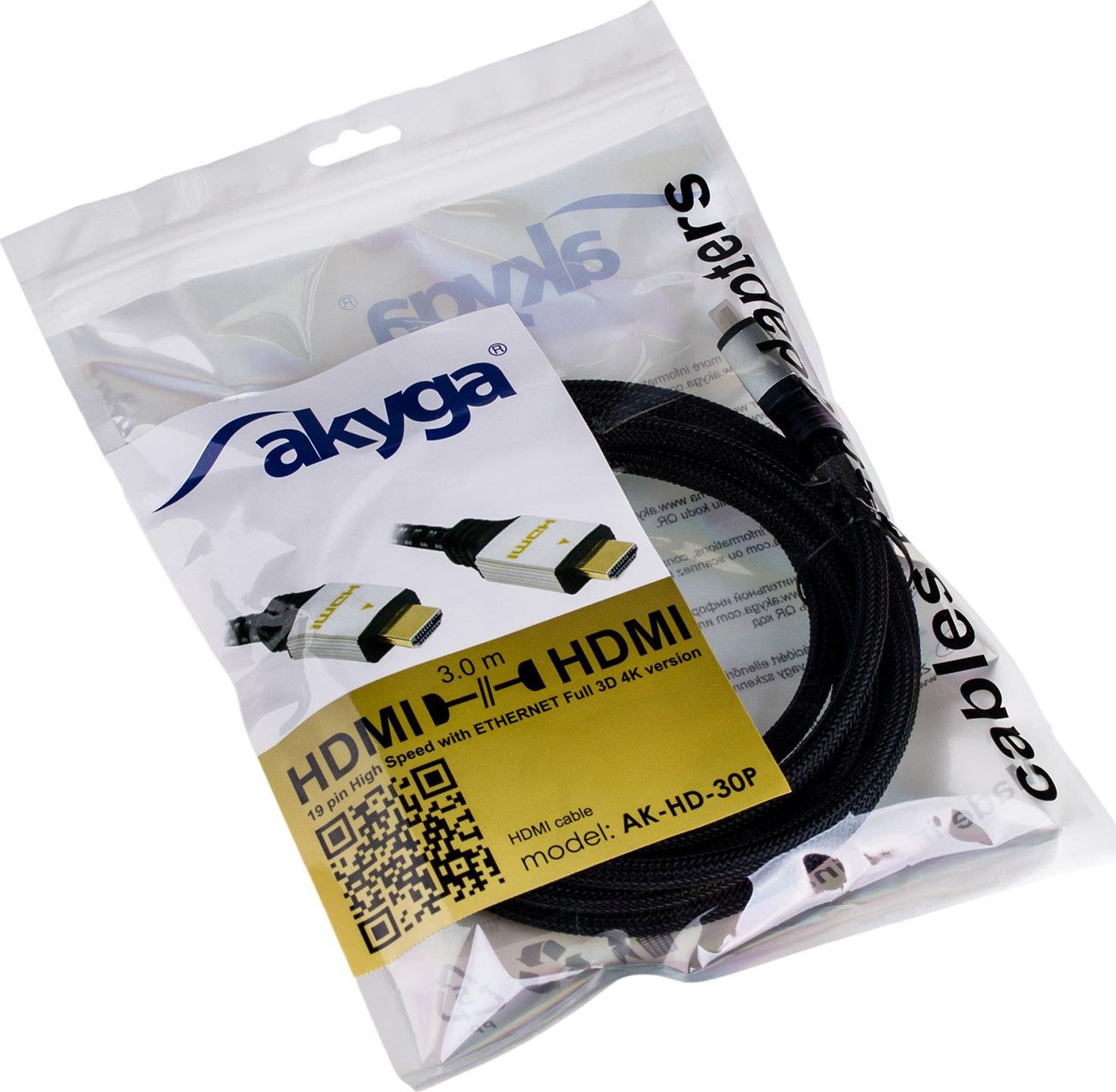 Кабел HDMI Akyga AK-HD-30P, 3m, 4K, сребрена боја