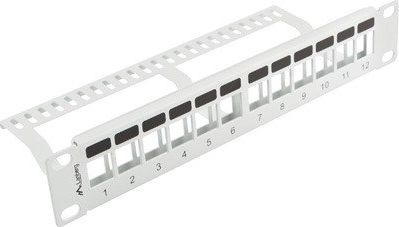 Patch panel Lanberg PPKS-9112-S, 1U 10", 12 porta keystone, gri
