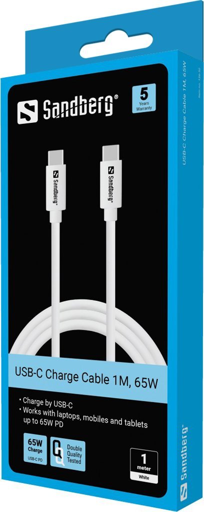 Kabllo karikimi Sandberg USB C Charge, 1m, 65W, e bardhë