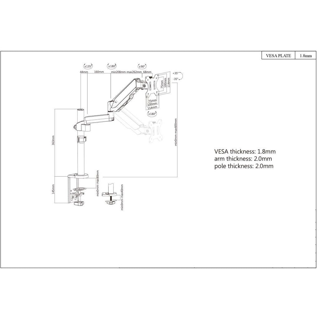 Mbajtëse monitori Manhattan Universal, 17"-32", Gas Spring, e zezë