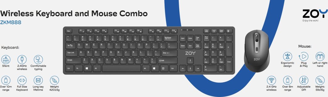 Set tastierë + maus ZOY ZKM888, wireless, i zi