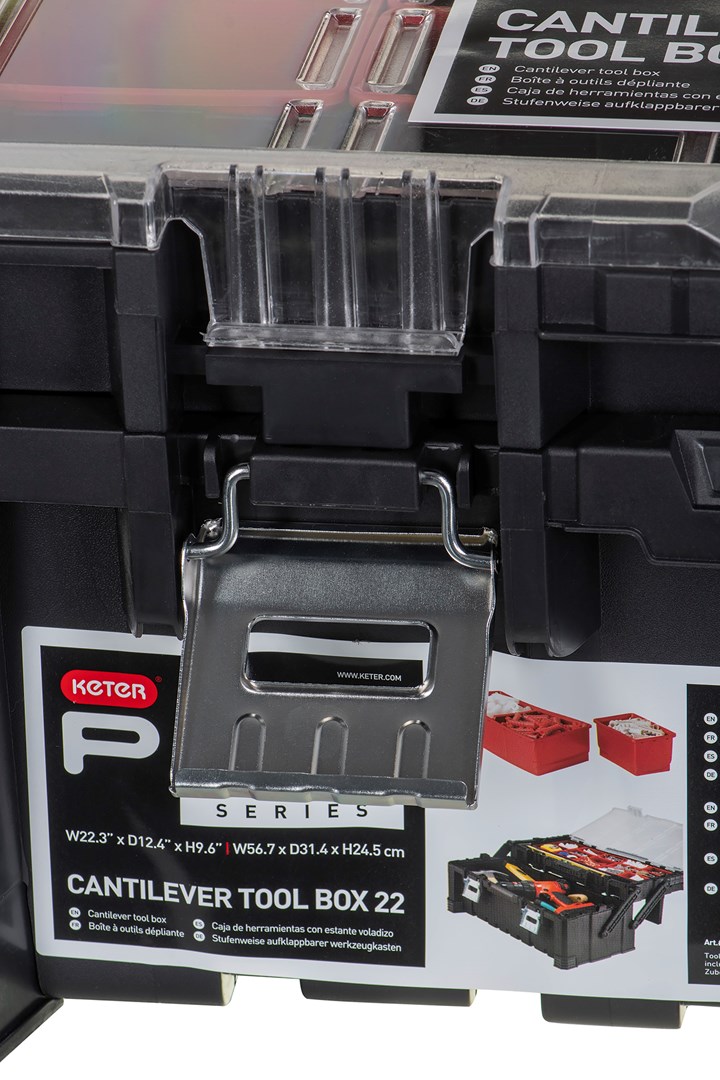 Kuti veglash Keter Tool Box 237785, cantilever, dorezë metalike, gri